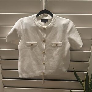 Zara White Short-Sleeve Knit Cardigan with Gold Buttons